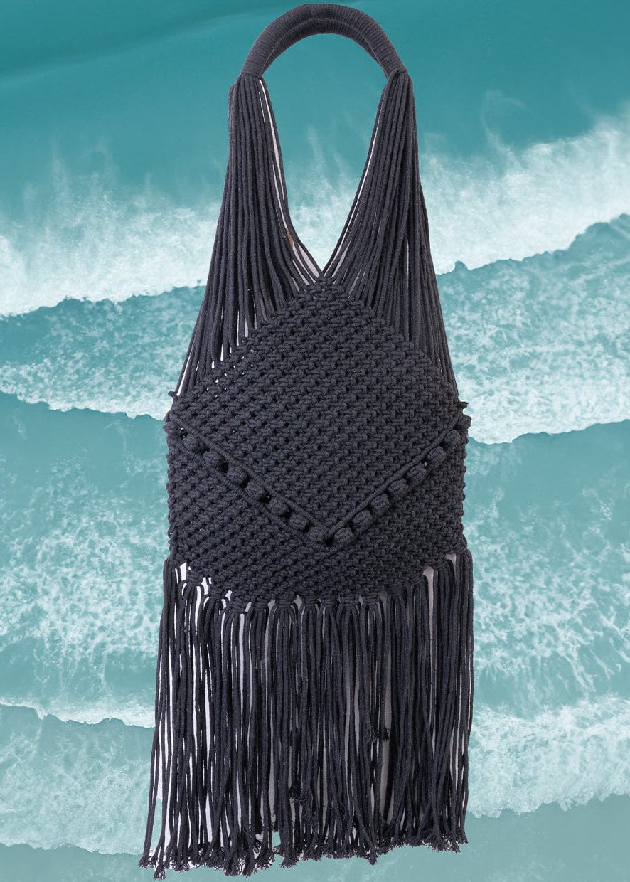 Magid Natural Cotton Macrame Fringe Shoulder Bag