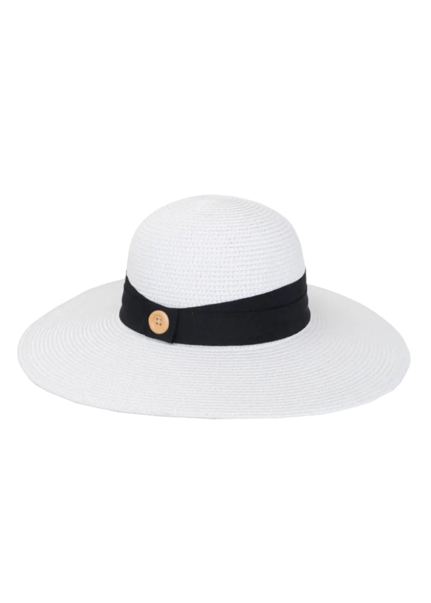 Magid Straw Button Ribbon Floppy Hat