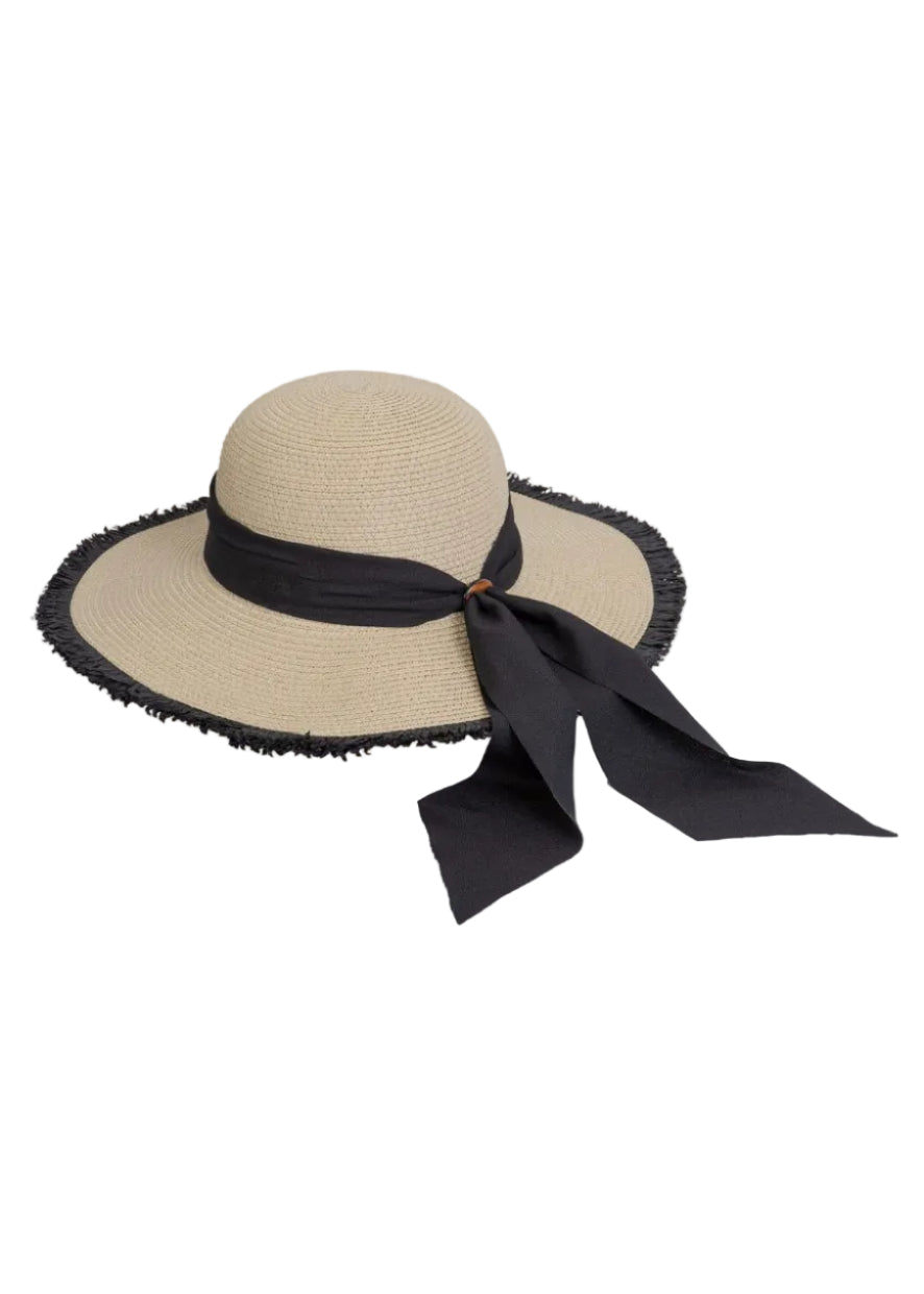 Magid Frayed Brim Bow Straw Floppy Hat