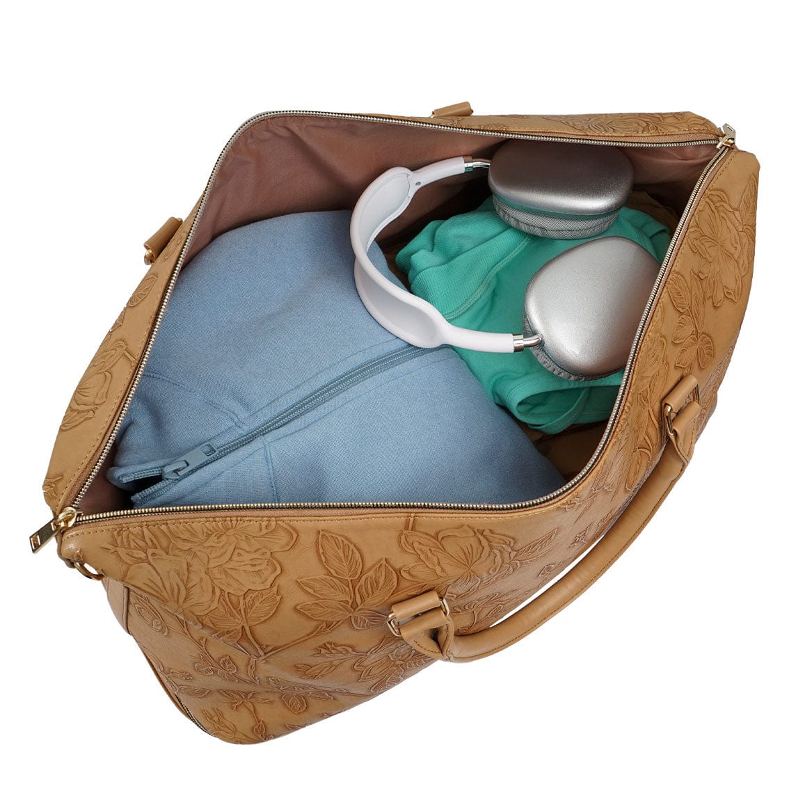 Ellen Tracy 20 Inch Floral Embossed Faux Leather Drop Bottom Duffel