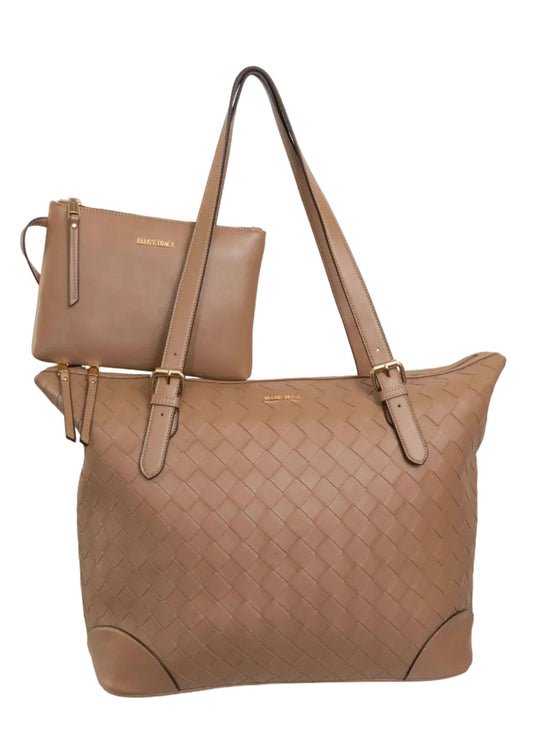 Ellen Tracy 20 Inch Basket Weave Quilted Nylon Large Travel Workbook Tote Bag