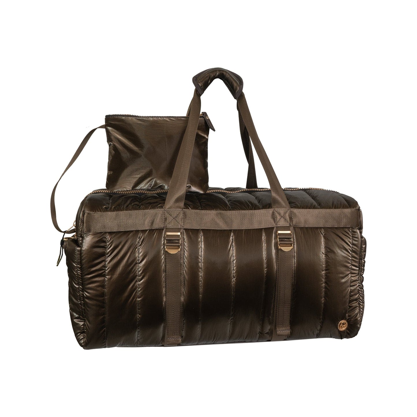 Joan & David 22" Metallic Puffer Tubular Quilted Nylon Travel Weekender Duffel