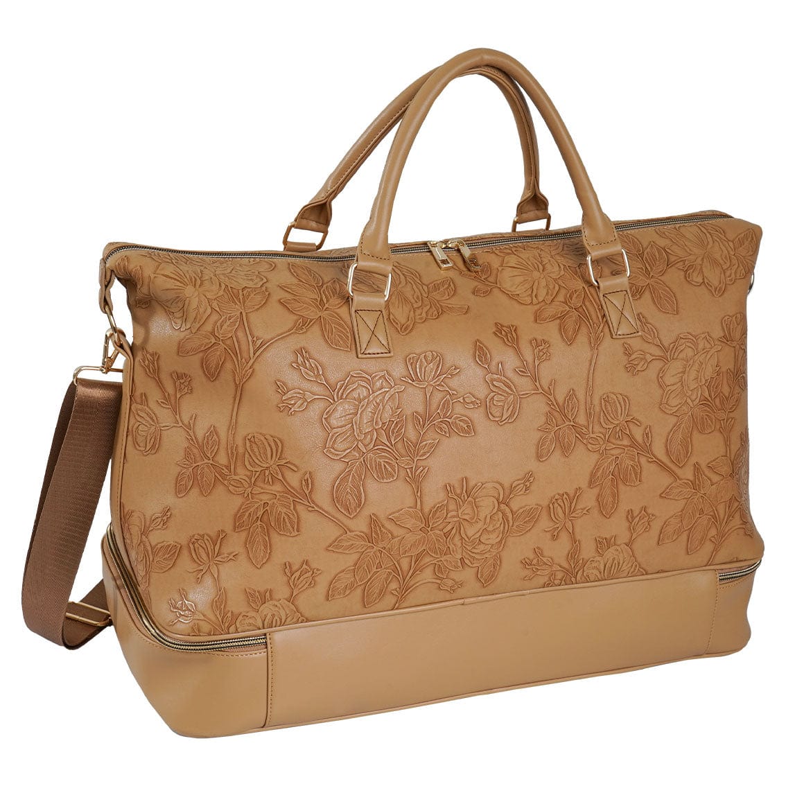 Ellen Tracy 20 Inch Floral Embossed Faux Leather Drop Bottom Duffel