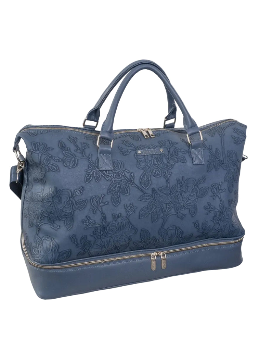 Ellen Tracy 20 Inch Floral Embossed Faux Leather Drop Bottom Duffel