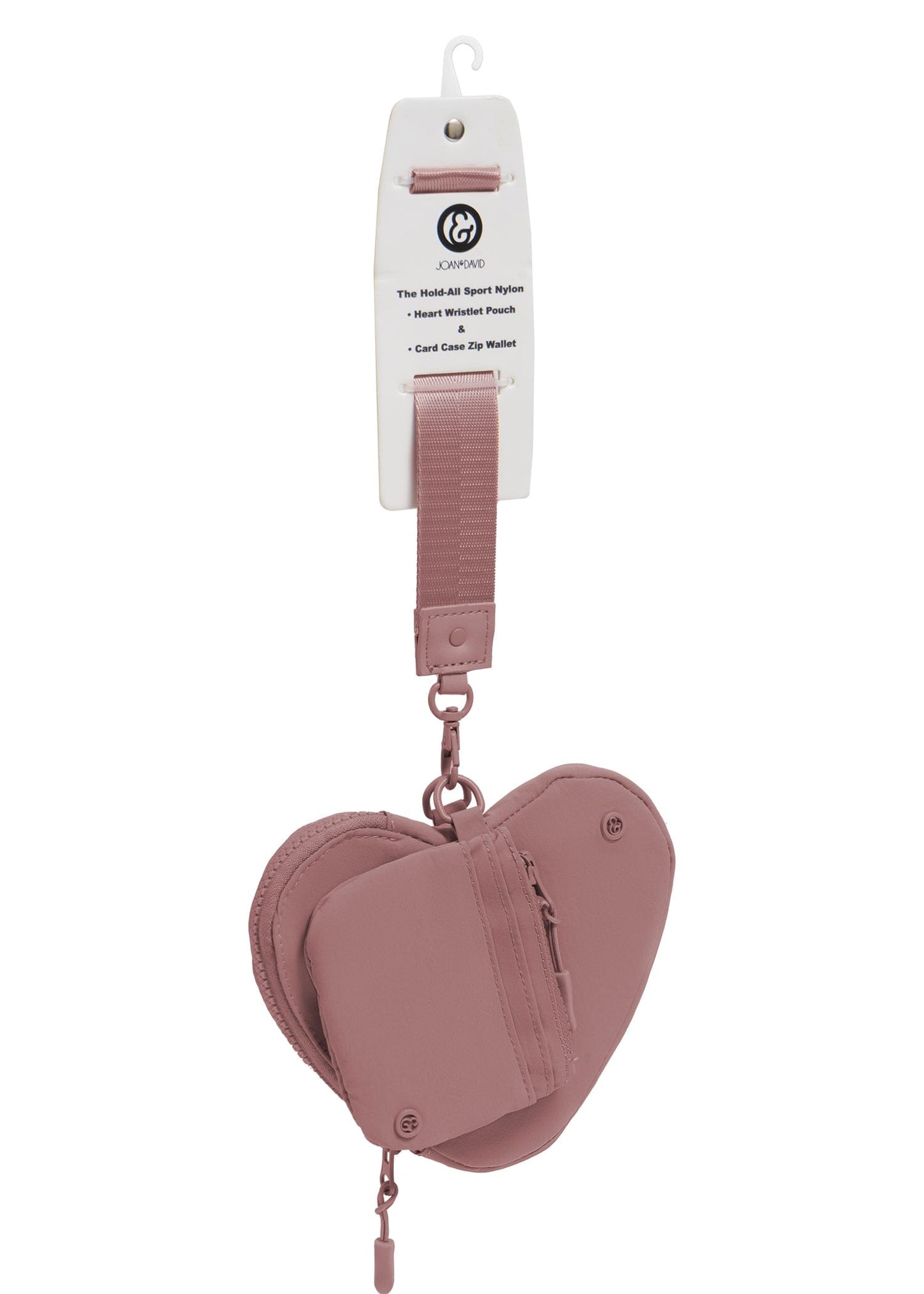 Joan & David The Hold-All Sport Nylon 3 Piece Set Heart Zip Pouch, Card Case & Lanyard Key Chain