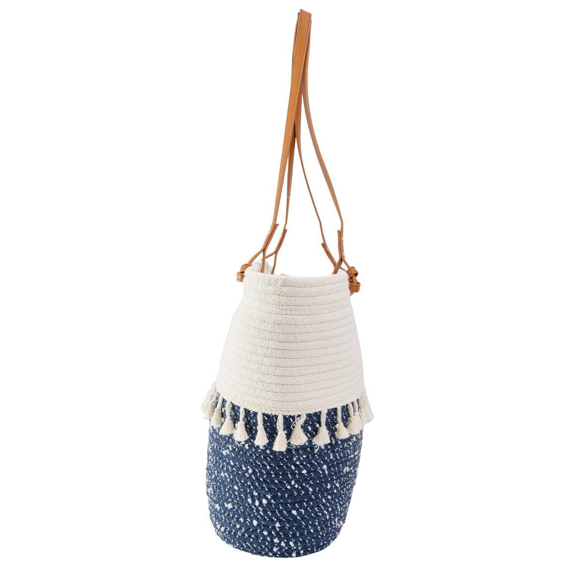 Magid Natural Cotton Woven & Faux Leather Fringe Shoulder Tote