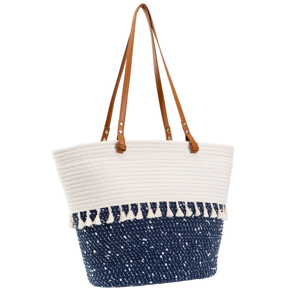 Magid Natural Cotton Woven & Faux Leather Fringe Shoulder Tote