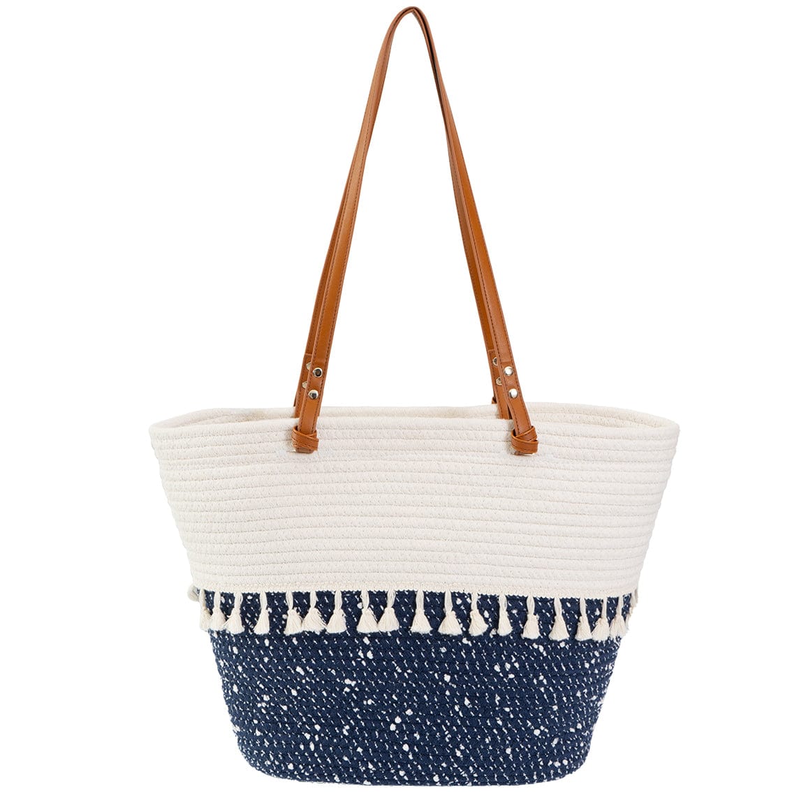 Magid Natural Cotton Woven & Faux Leather Fringe Shoulder Tote
