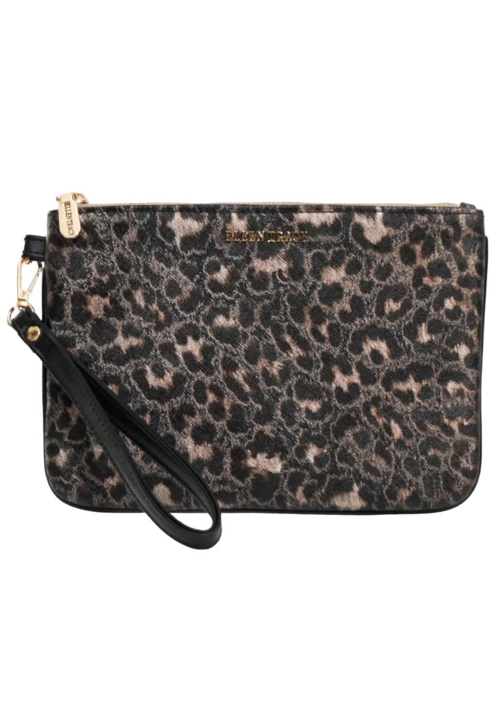 Ellen Tracy Metallic Leopard Faux Leather Print Wristlet