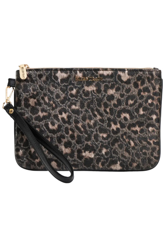Ellen Tracy Metallic Leopard Faux Leather Print Wristlet
