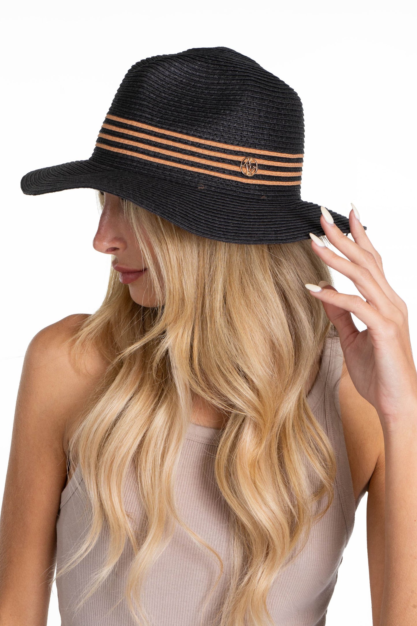 Adrienne Vittadini Striped Crown Straw Panama