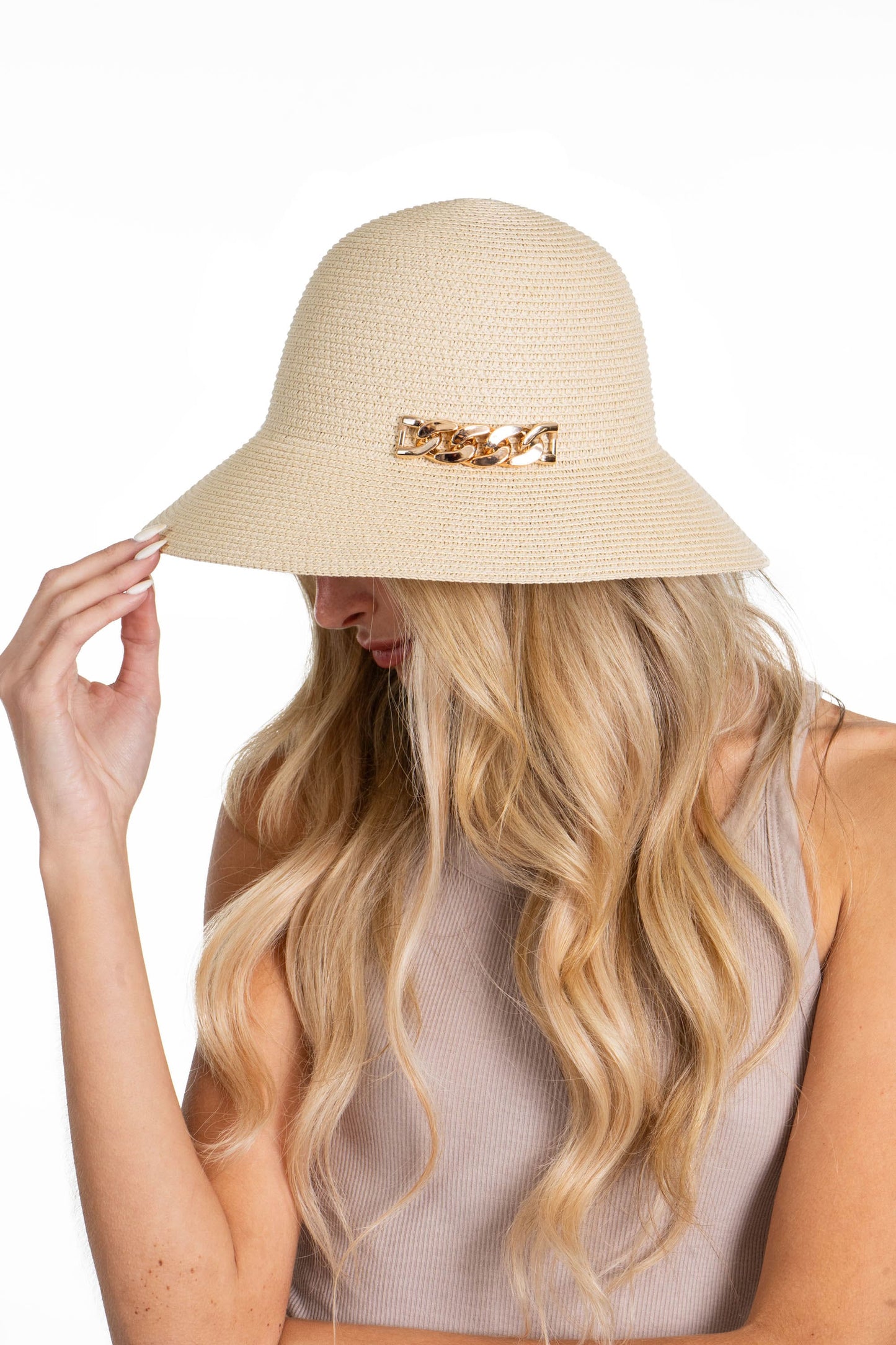 Adrienne Vittadini Chain Straw Bucket Hat