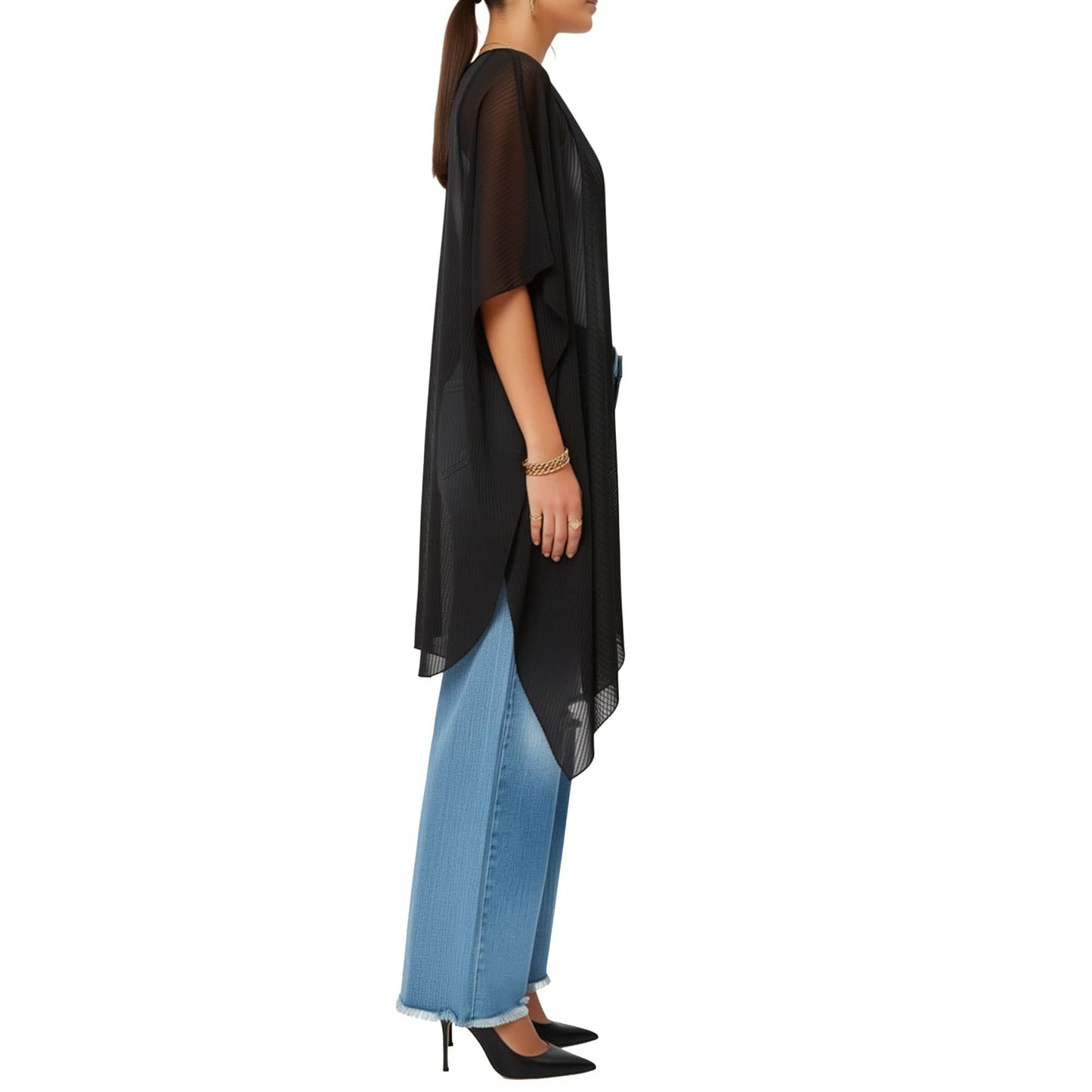 Adrienne Vittadini - Black Airy Short Sleeve Kimono