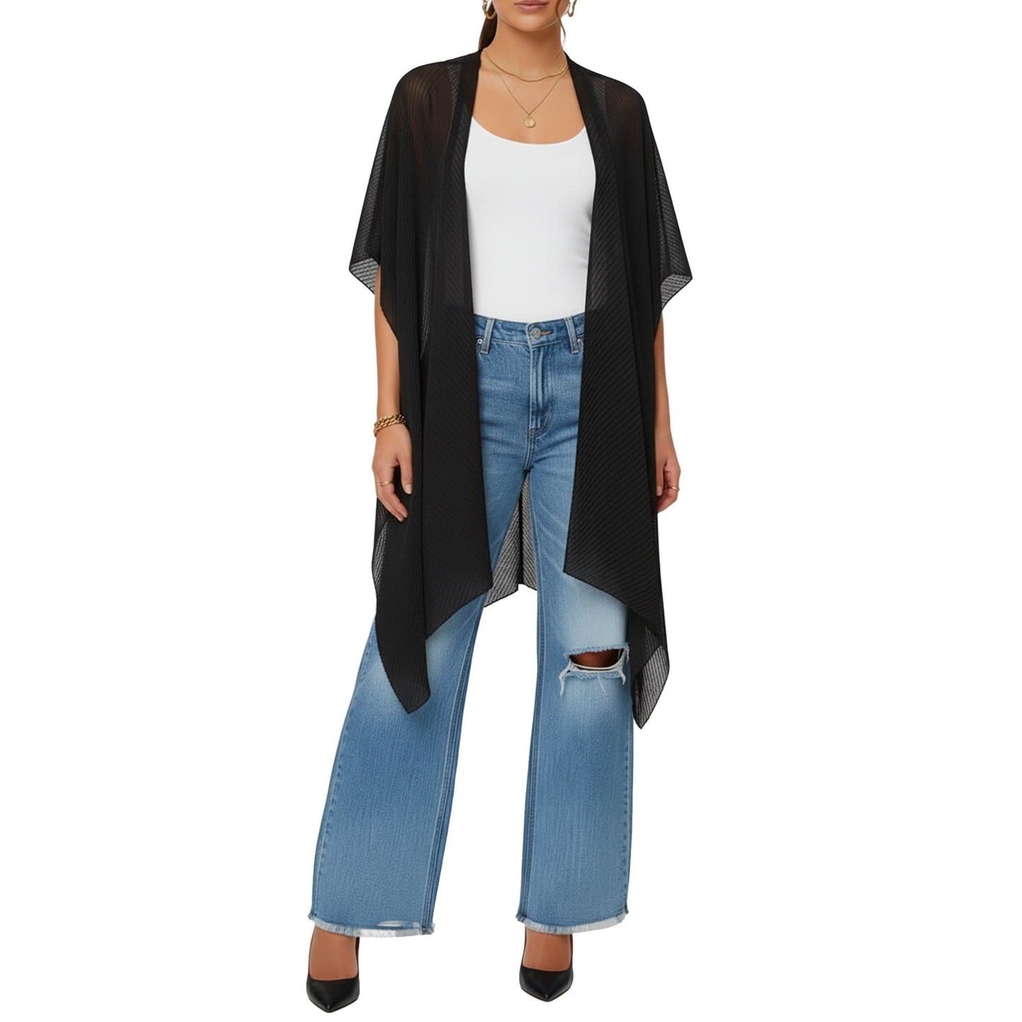 Adrienne Vittadini - Black Airy Short Sleeve Kimono