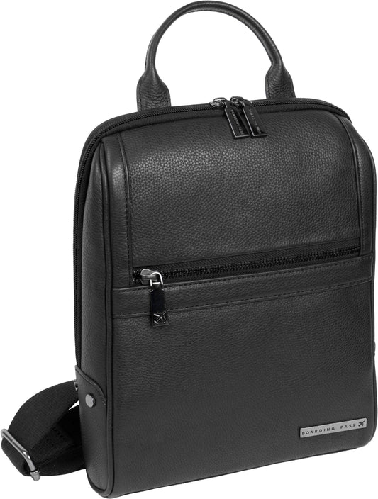 Boarding Pass Gotham 12" Pebble Grain Genuine Leather Messenger Bag - Black