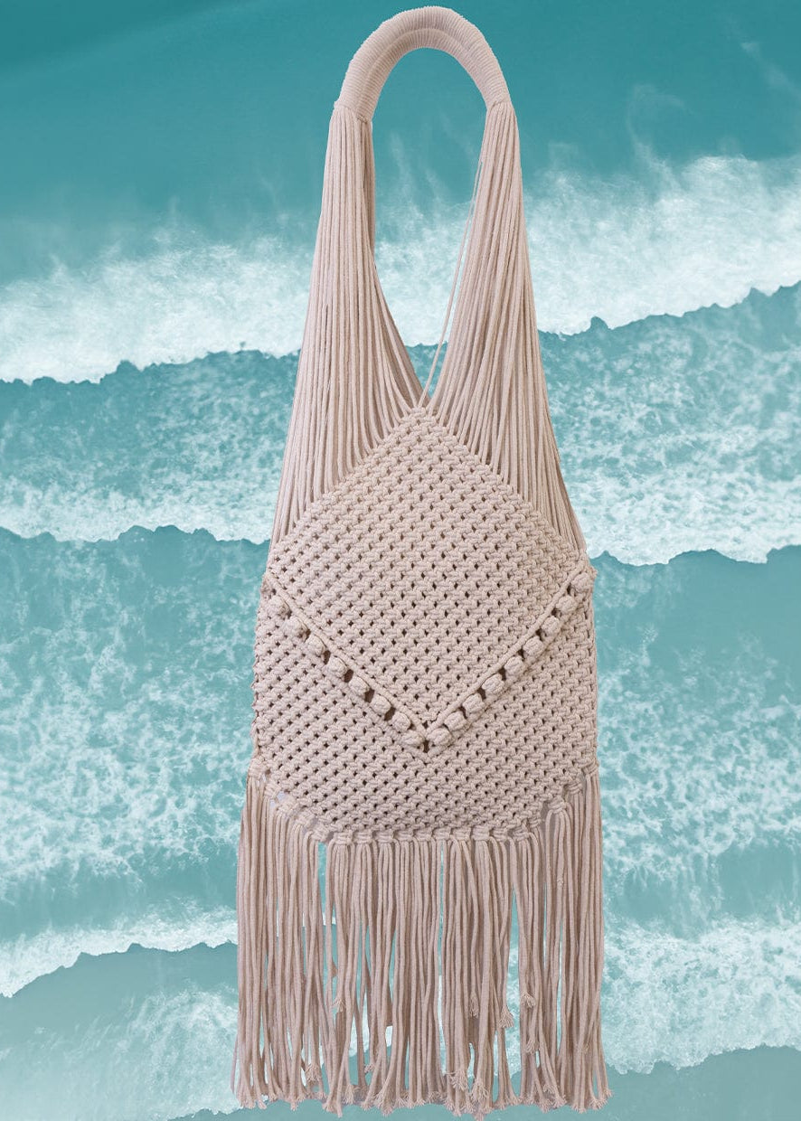 Magid Natural Cotton Macrame Fringe Shoulder Bag