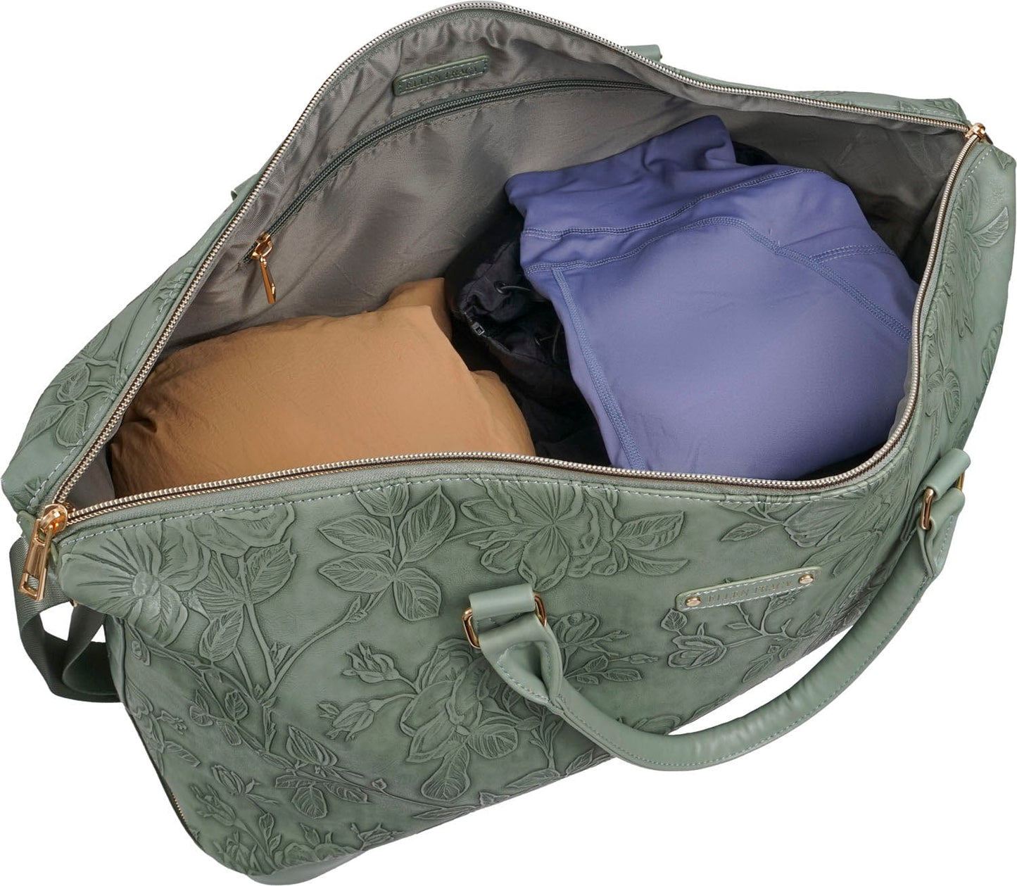 Ellen Tracy 20 Inch Floral Embossed Faux Leather Drop Bottom Duffel