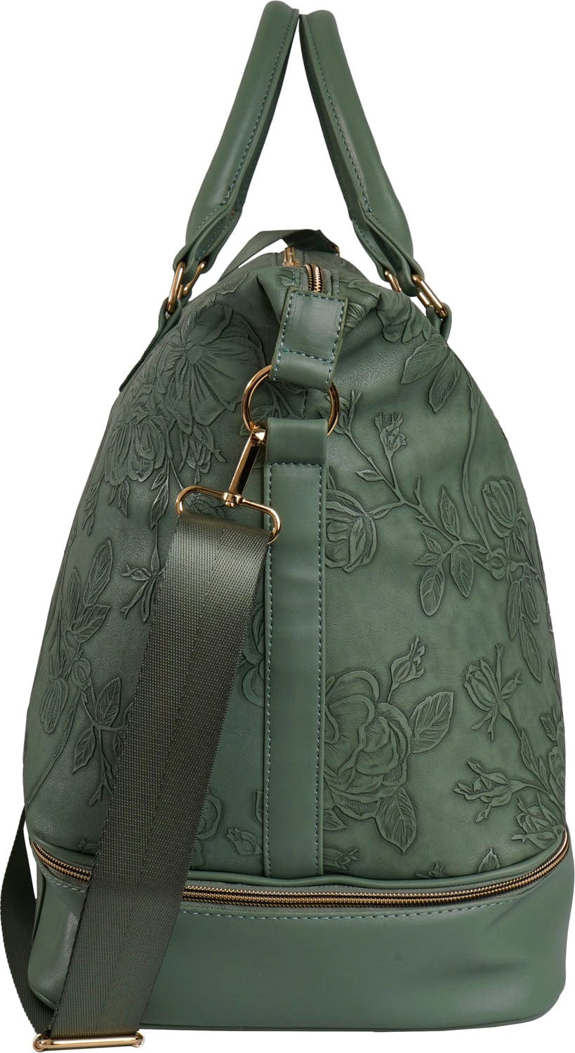 Ellen Tracy 20 Inch Floral Embossed Faux Leather Drop Bottom Duffel