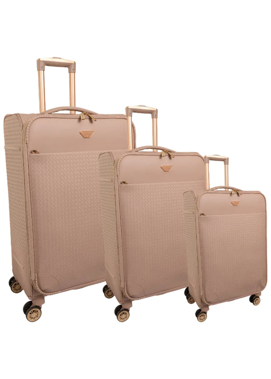 Ellen Tracy 3 PC Soft Sided Woven Faux Leather Luggage Set – 21", 29", 32" Expandable 8-Wheel Spinners
