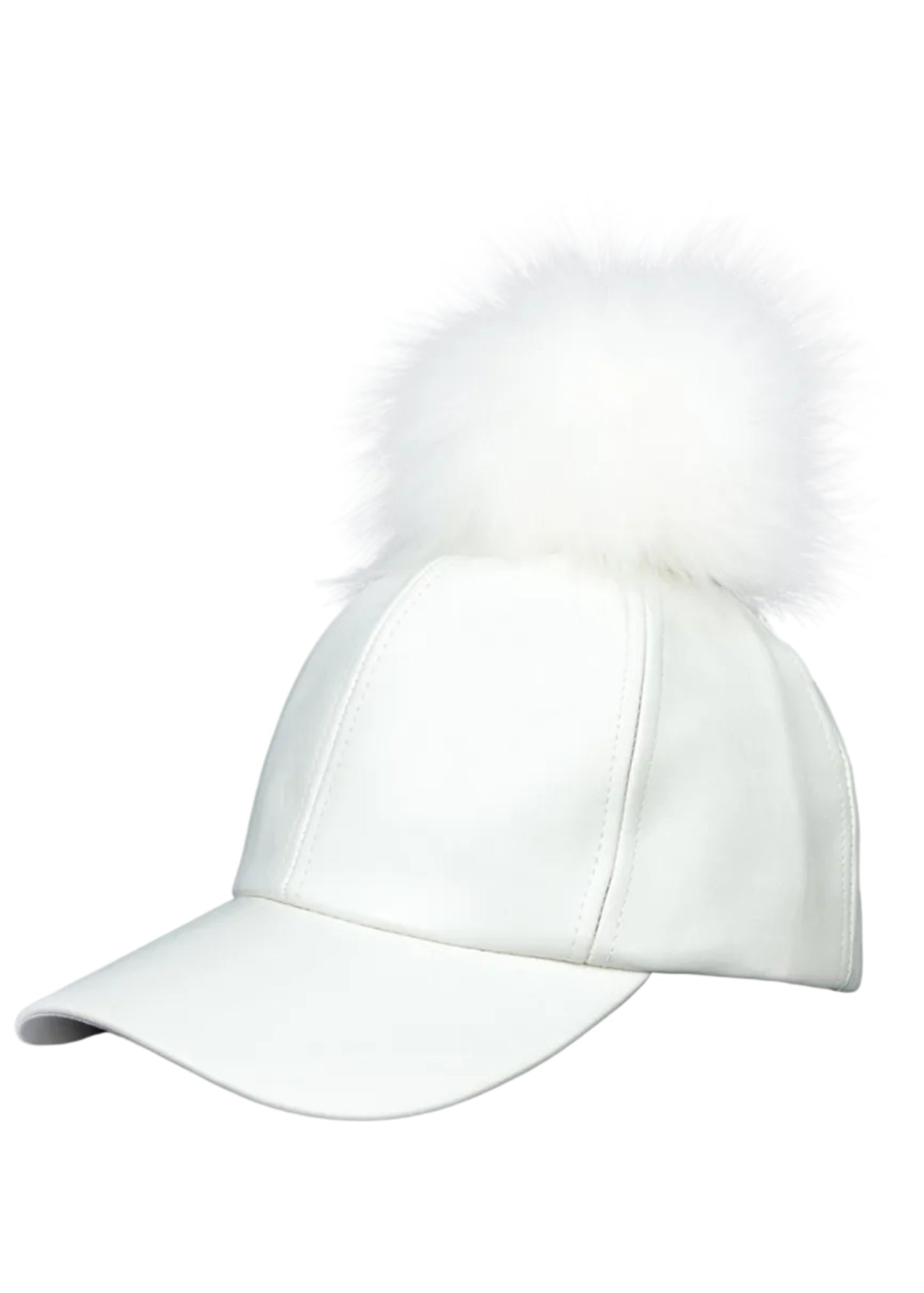 Magid Faux Leather & Fur Pom Pom Baseball Cap