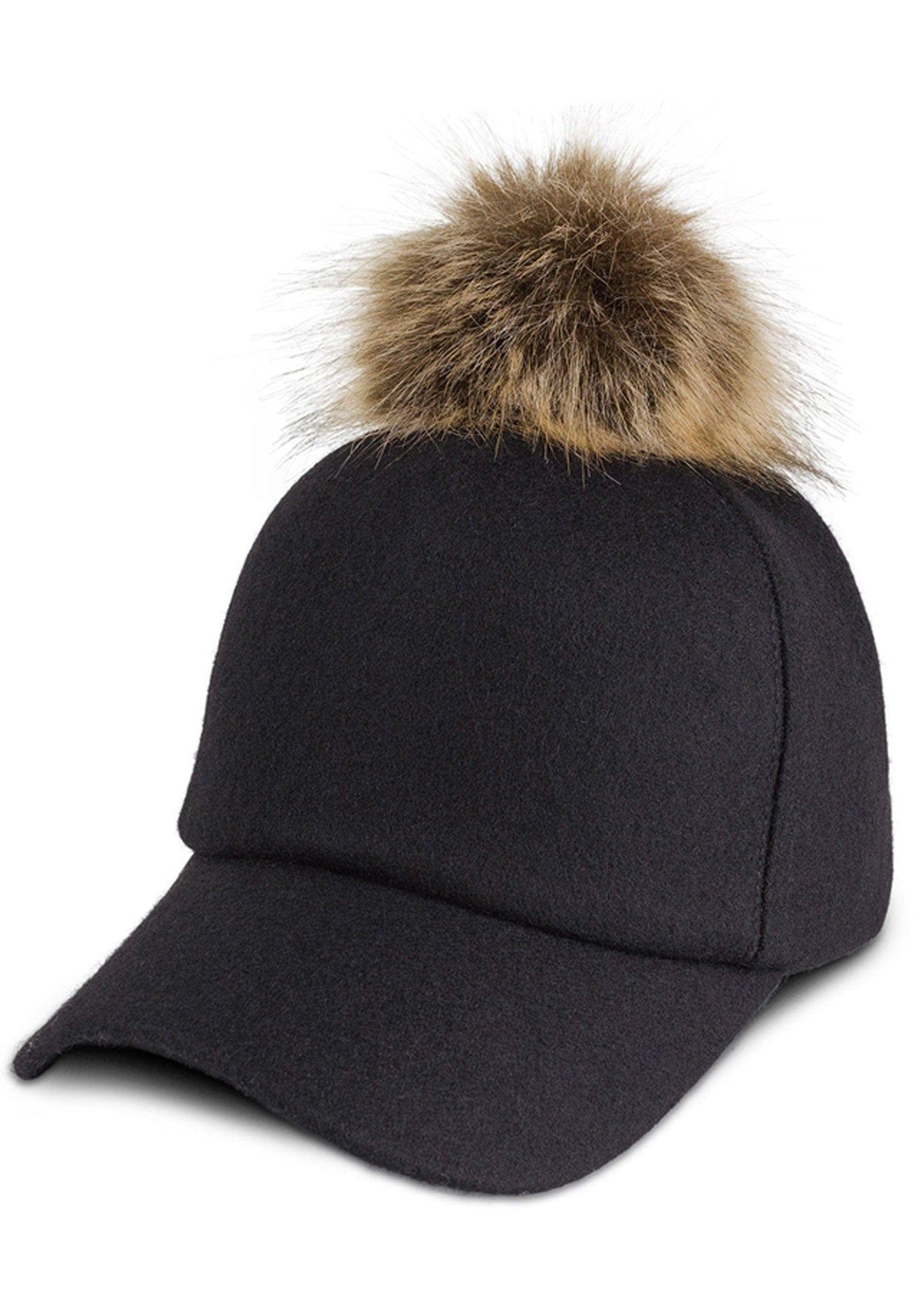 Magid Faux Fur Pom Pom Baseball Cap