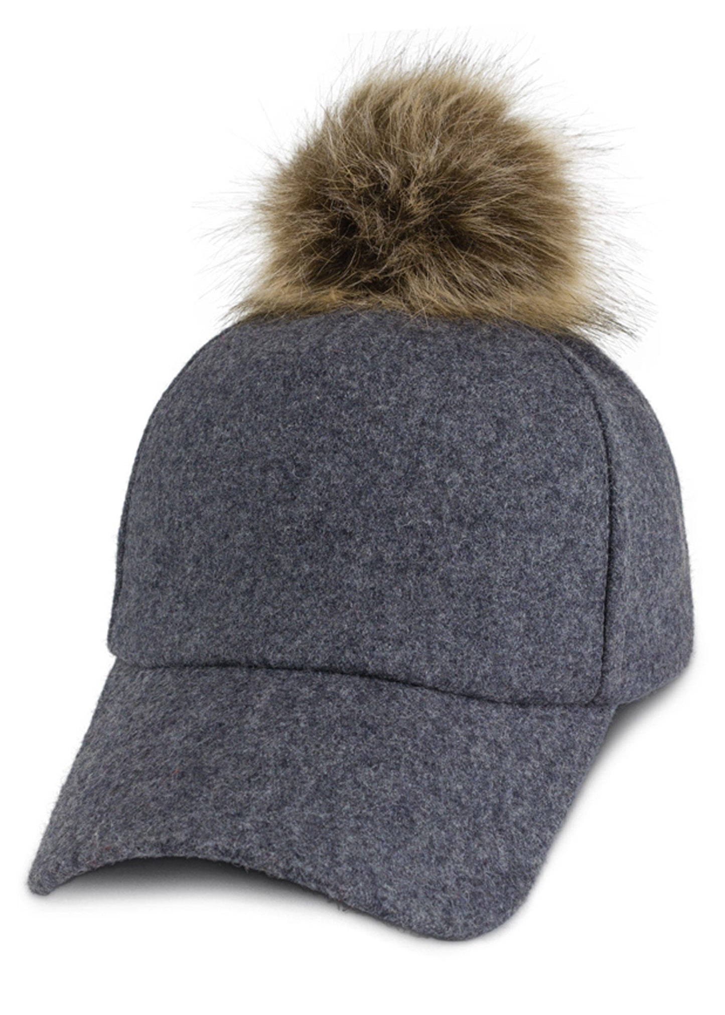 Magid Faux Fur Pom Pom Baseball Cap