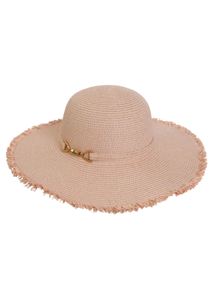 Magid Gold Metal Accent Frayed Brim Straw Floppy Hat
