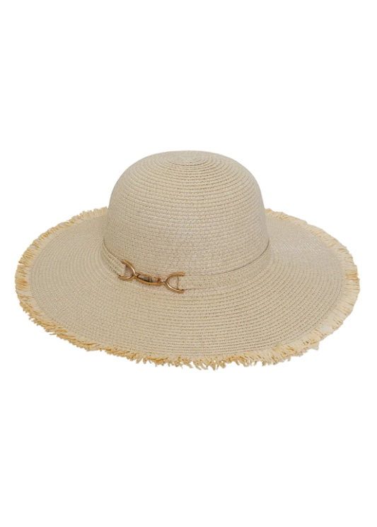 Magid Gold Metal Accent Frayed Brim Straw Floppy Hat