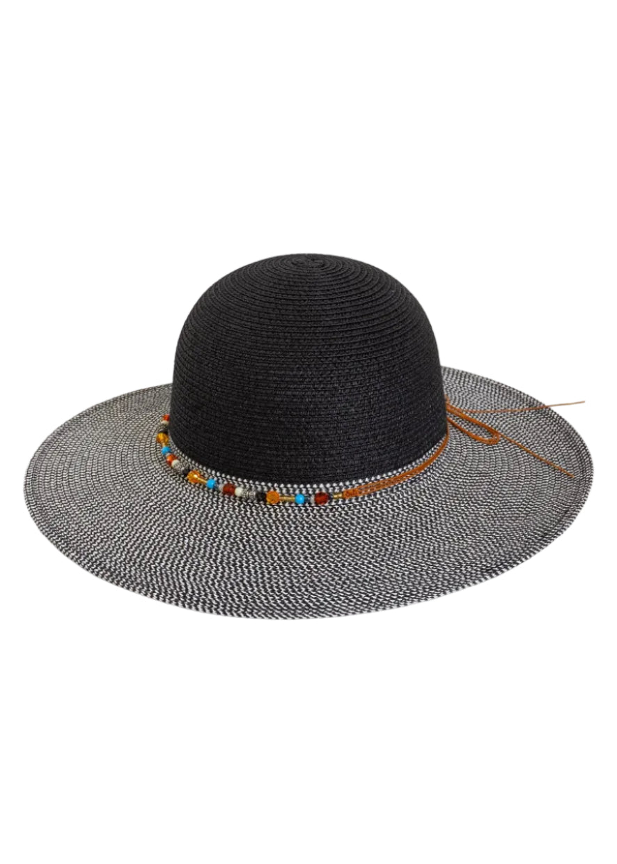 Magid Beaded Crown Two Tone Straw Floppy Hat