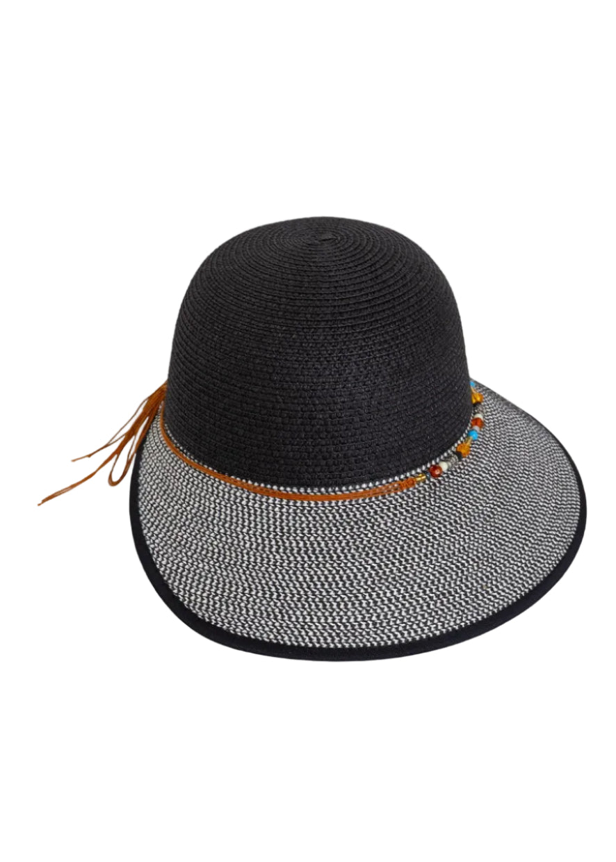 Magid Beaded Crown Two Tone Straw Bucket Hat