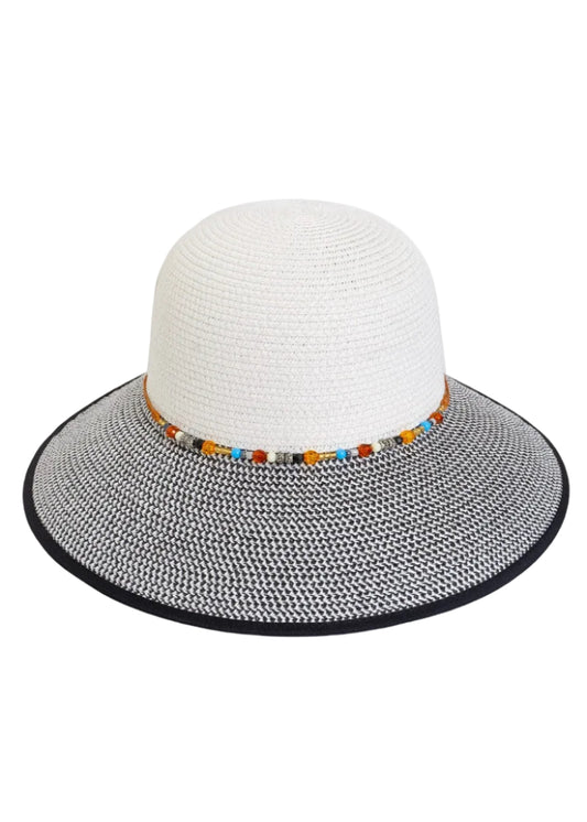 Magid Beaded Crown Two Tone Straw Bucket Hat