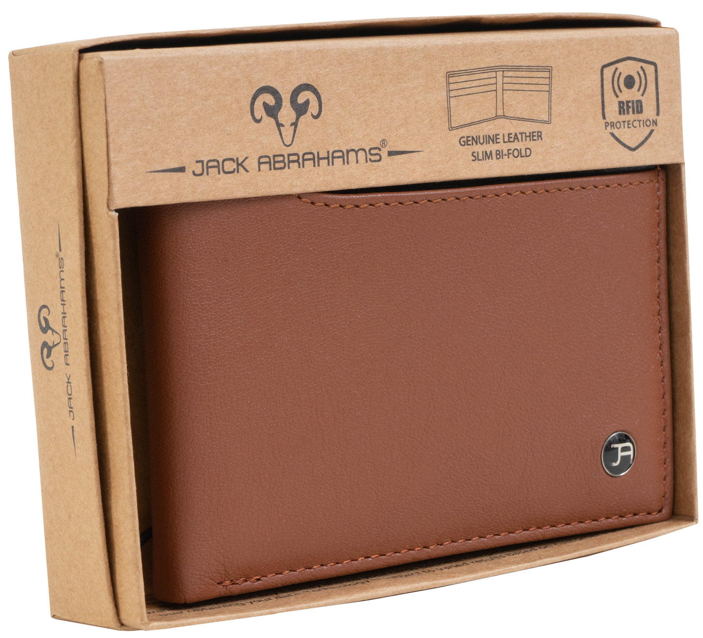 Jack Abrahams Goat Nappa Leather Bi-Fold Top Front Wallet- Cognac/Black