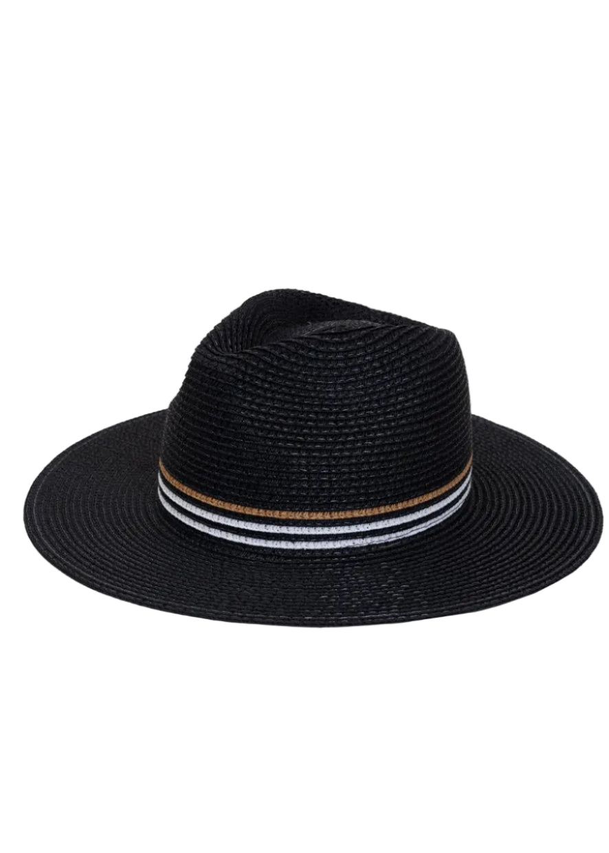 Max Studio Striped Crown Straw Panama Hat