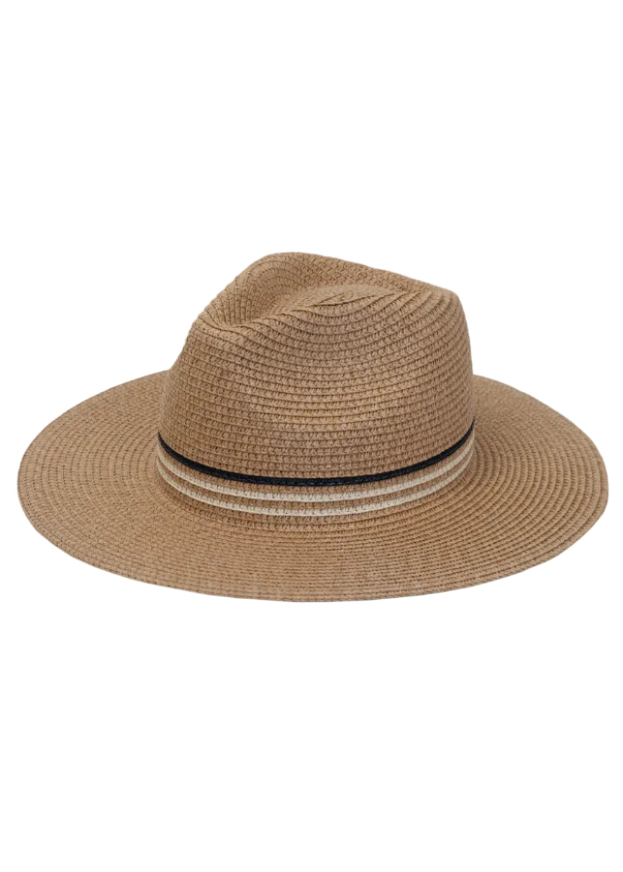 Max Studio Striped Crown Straw Panama Hat