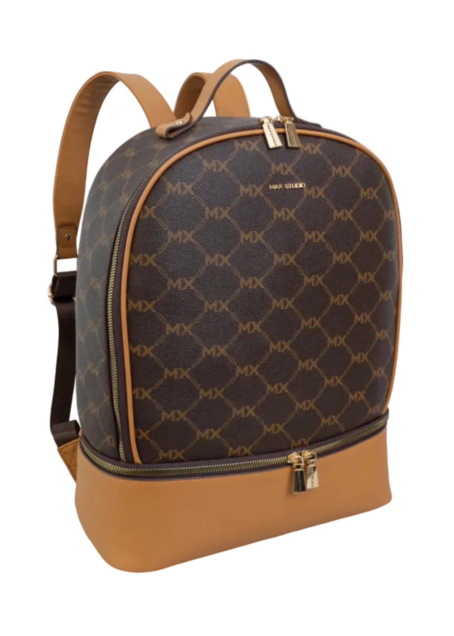 Max Studio Pebble Grain Signature  Print Backpack with Zippered Bottom Compartment