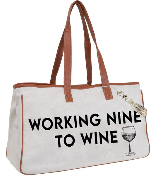 Magid Canvas Wine Tote "WORKING NINE TO WINE"