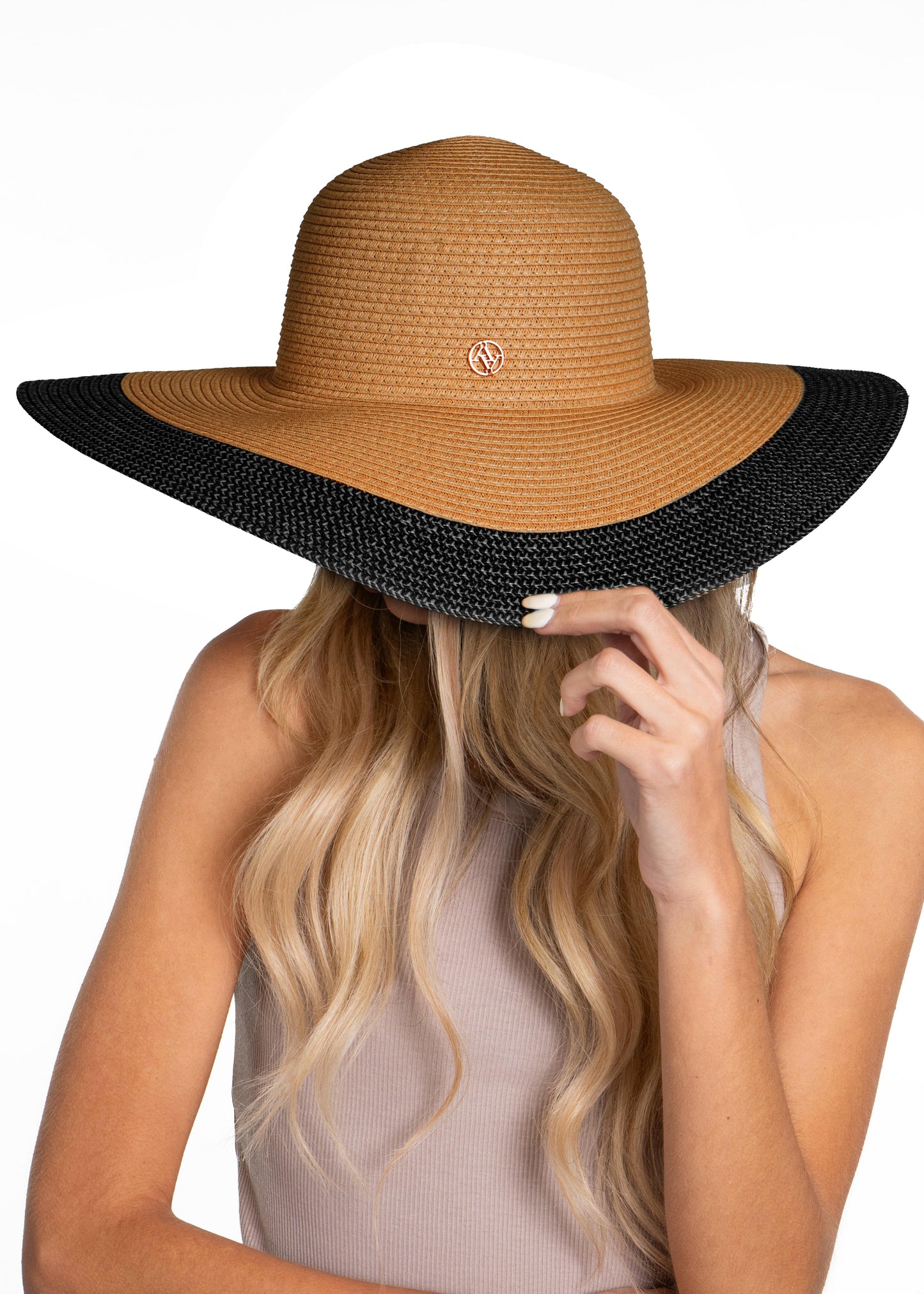 Adrienne Vittadini Large Brim Straw Color Block Floppy Hat