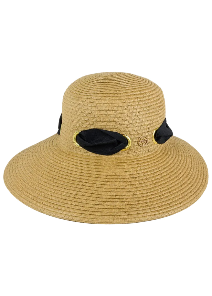 Adrienne Vittadini Straw Grommet Ribbon Floppy Hat