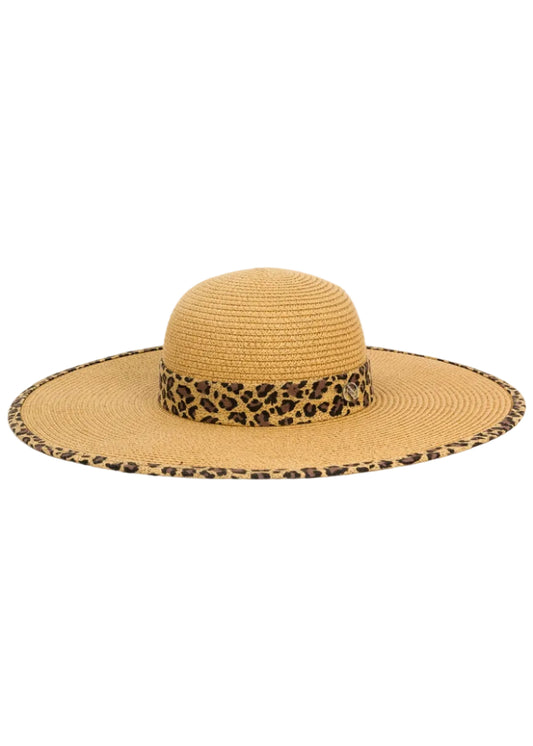 Adrienne Vittadini Leopard Print Trim Straw Floppy