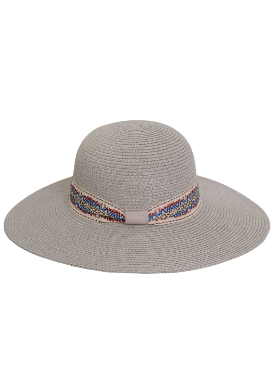 Adrienne Vittadini Straw Geometric Band Floppy Hat