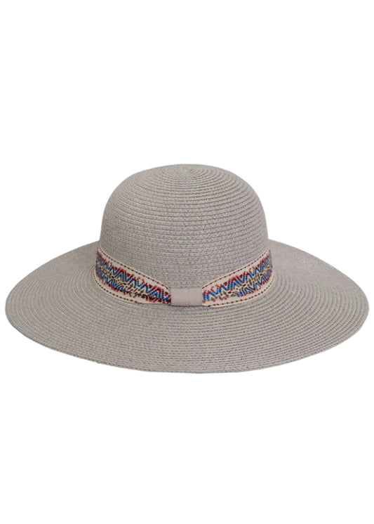 Adrienne Vittadini Straw Geometric Band Floppy Hat