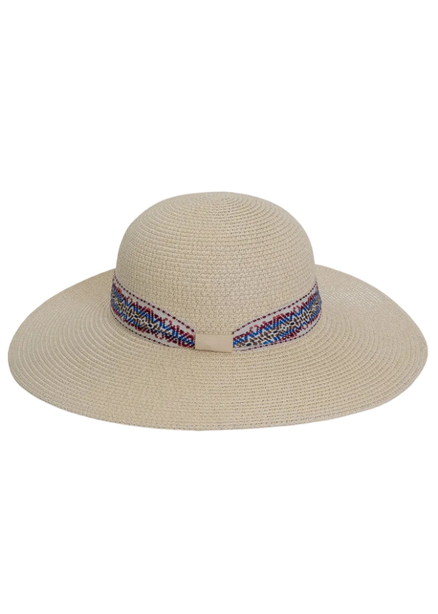 Adrienne Vittadini Straw Geometric Band Floppy Hat