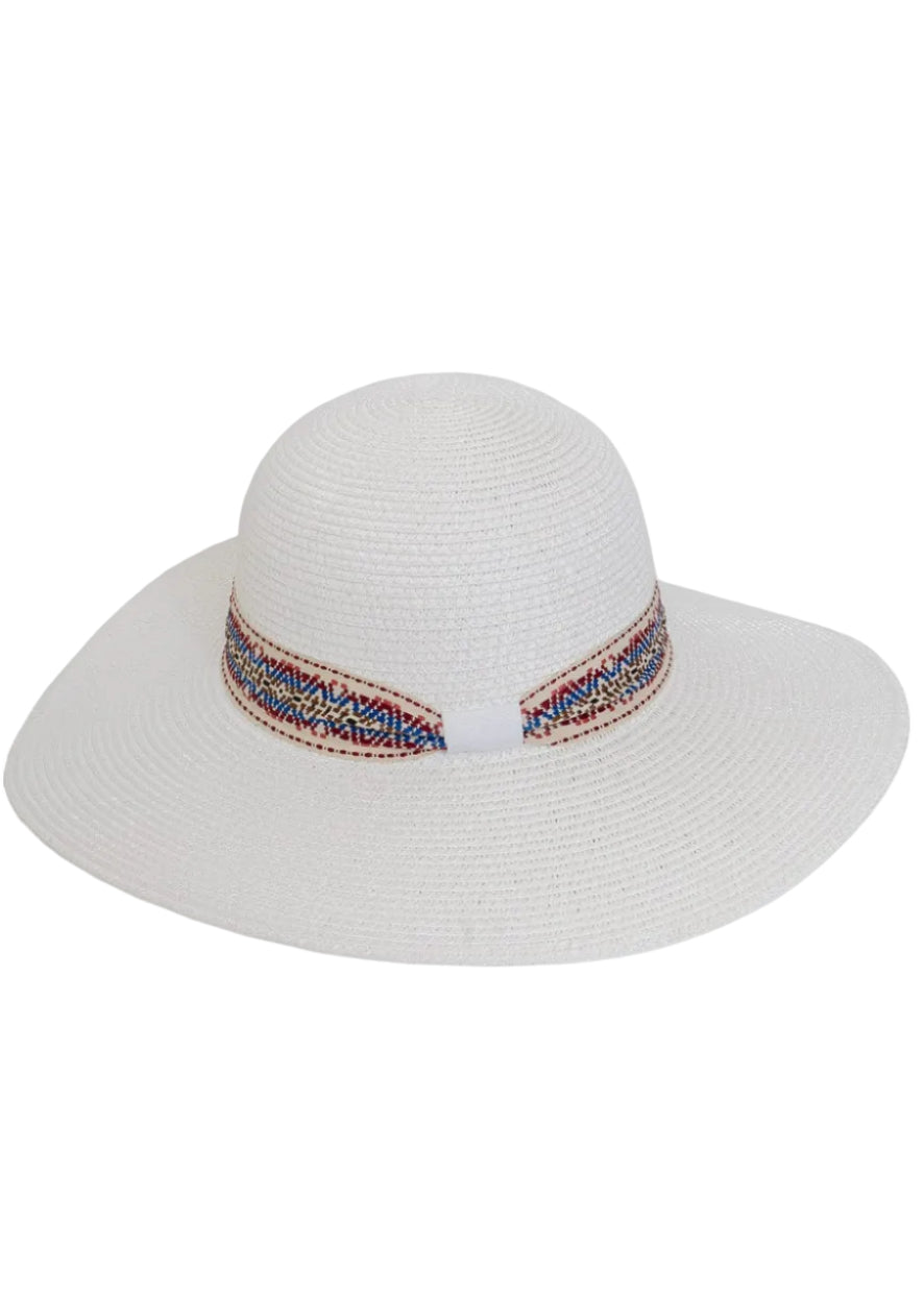 Adrienne Vittadini Straw Geometric Band Floppy Hat