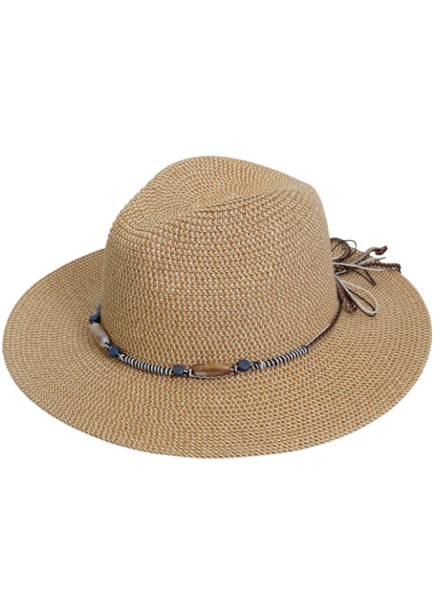 Adrienne Vittadini Beaded Band Straw Panama Hat