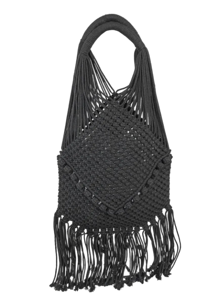 Magid Natural Cotton Macrame Fringe Shoulder Bag