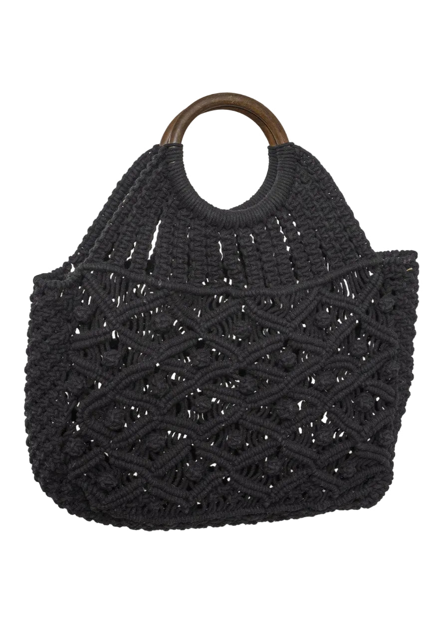Magid Natural Cotton Macrame Circle Wooden Handle Handbag
