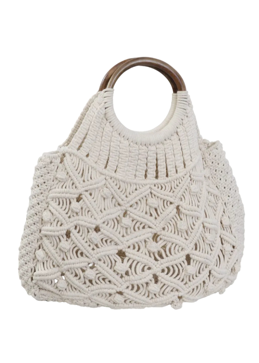 Magid Natural Cotton Macrame Circle Wooden Handle Handbag