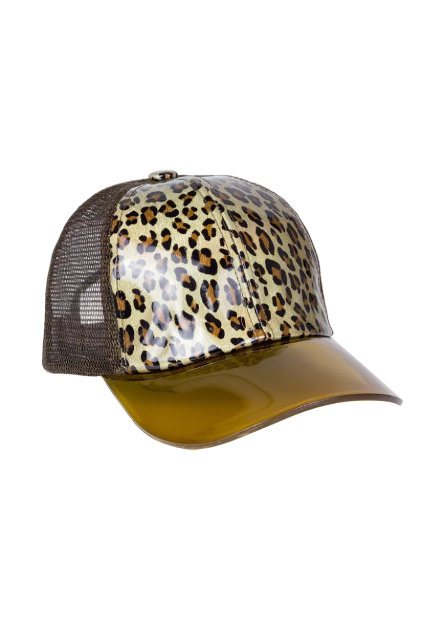 Magid Patent Leopard Print Acrylic Brim Baseball Cap