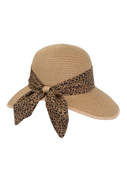 Magid Straw Leopard Print Ribbon Garden Hat