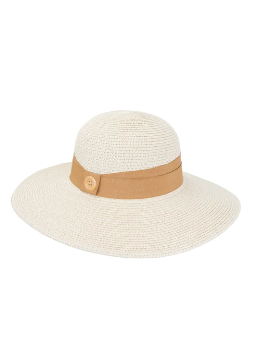 Magid Straw Button Ribbon Floppy Hat